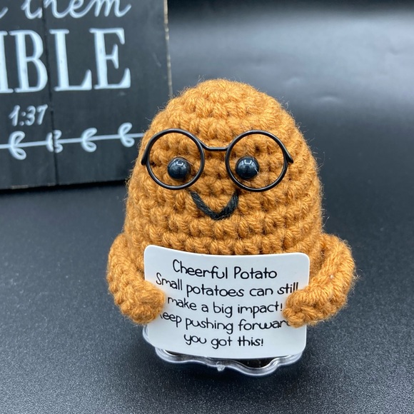 Other - Handmade crochet knit Brown Cheerful Potato Plush positive note with stand new